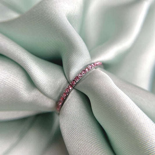 Anillo de acero inoxidable color plateado con circonia para dama, joyeria minimalista color Rosa suave