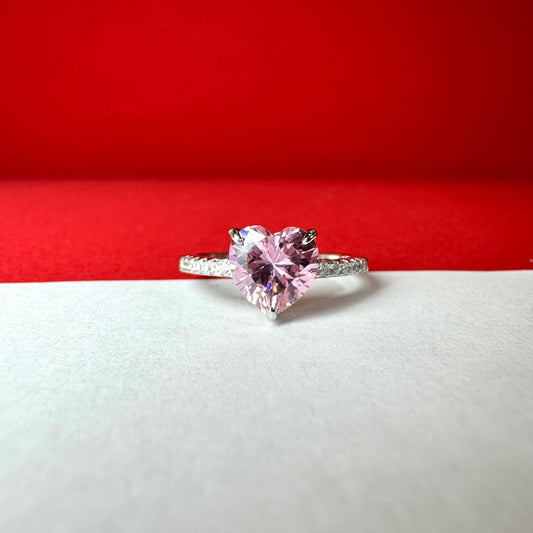 Anillo de boda de Zirconia de corazon rosado deslumbrantes románticos de Plata de Ley 925  para mujeres, regalos de joyería clásico bonito de compromiso
