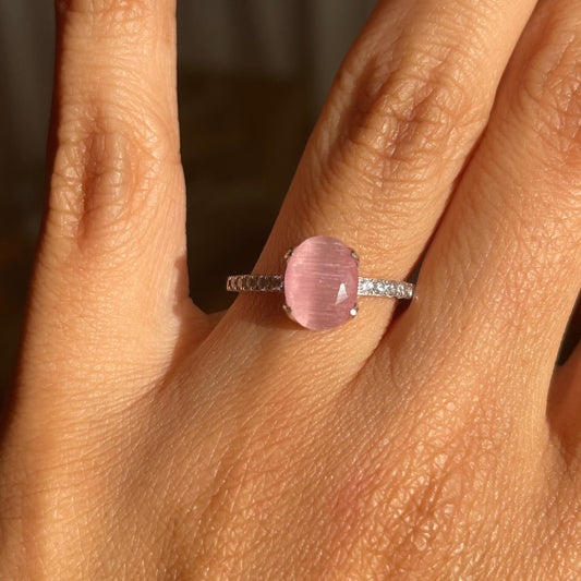 Anillo con piedra rosada de plata 925 para dama, anillo de uso diario