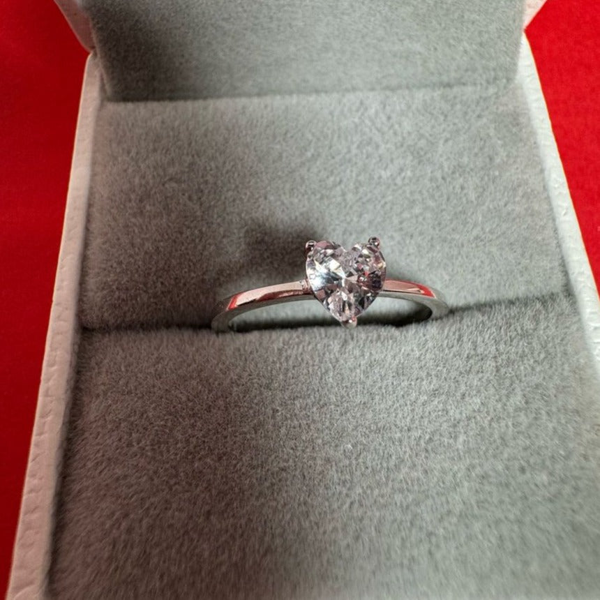 Anillo de corazon de Plata de Ley 925 con Zirconia brillante anillo para mujer joyería  femenina