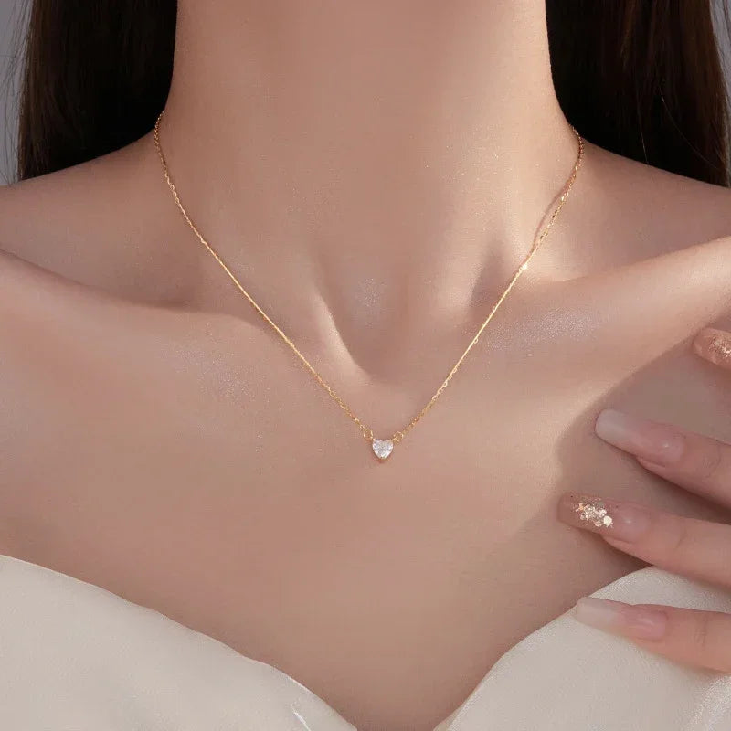Cadena Dorads de corazón de circón de plata de ley 925, collar de 18K para mujer, joyería fina de fiesta, accesorios minimalistas